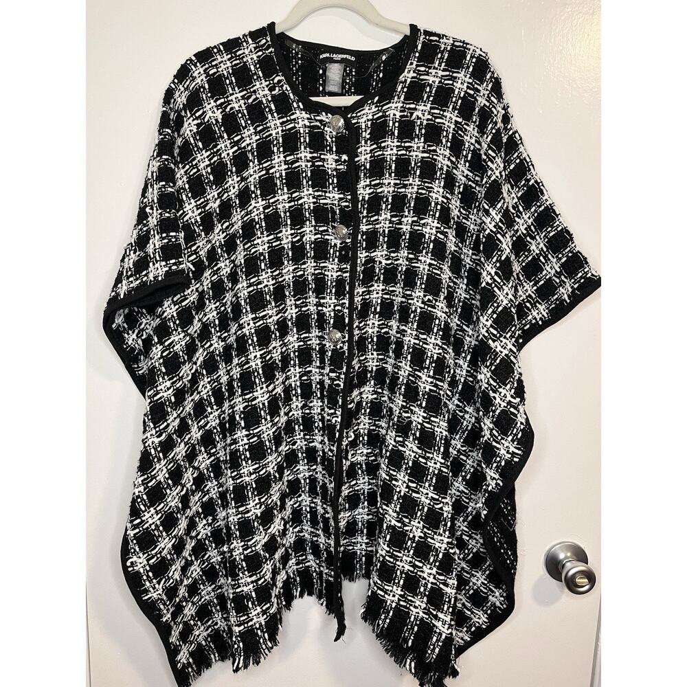 Karl Lagerfeld Women’s Shawl Cape Black Tweed One Size Fits Most